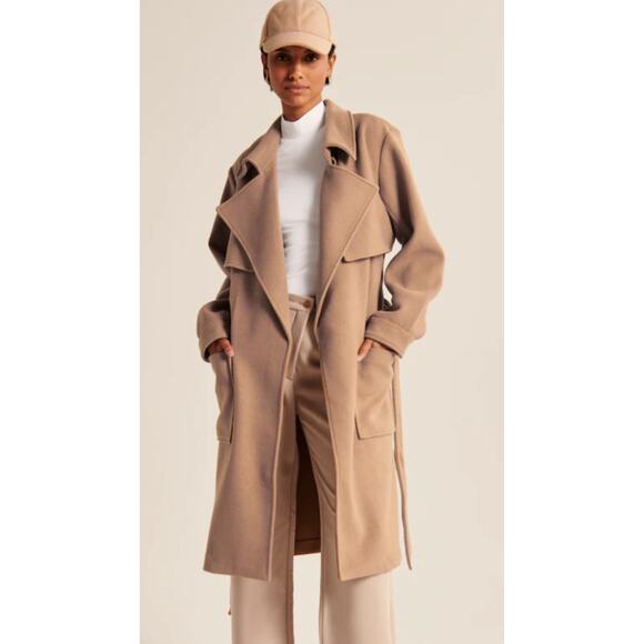Abercrombie & Fitch Camel wool blend trench Coat - Picture 1 of 6